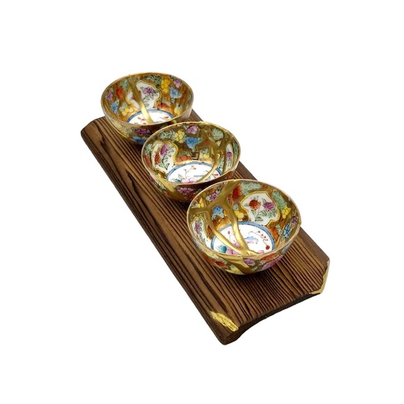 Kintsugi Cups Chinese Eggshell Mini Floral Gold Crack Art Personal Growth Gift - Picture 11 of 14